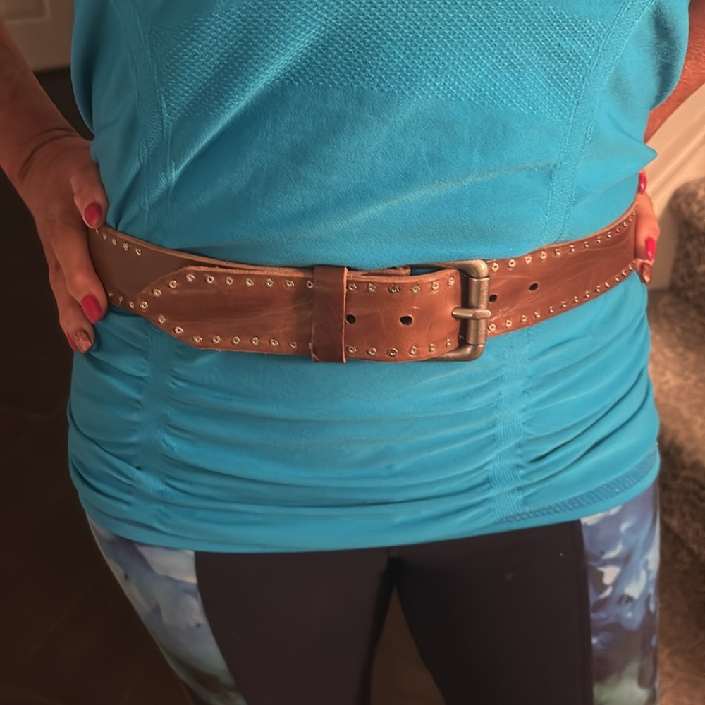 Brave Ltd. Skrunchy Vigi sandstone Italian leather studded belt.  ￼